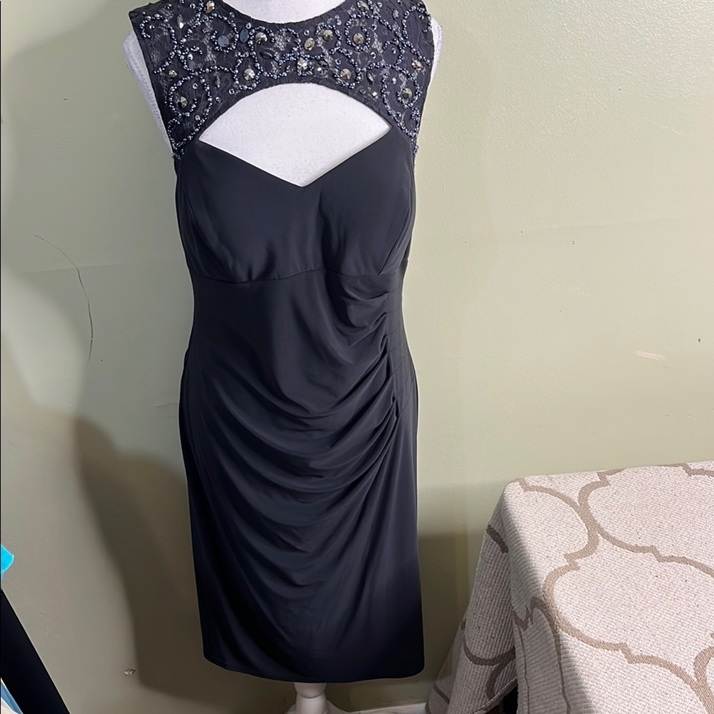 Cache Dark Gray Keyhole Open Back Sequins Necklin… - image 2